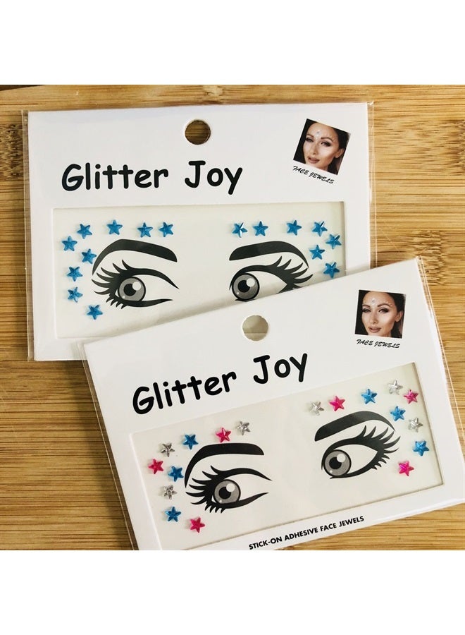 Leoars Eye Corners Face Jewels Blue Stars Bindi Rhinestone Festival Face Gems Tattoo Decorations Jewels Body Glitter Crystal Sticker Temporary Face Tattoo for Festival Rave Outfit, 2-Pack - Image 3