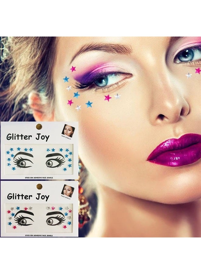 Leoars Eye Corners Face Jewels Blue Stars Bindi Rhinestone Festival Face Gems Tattoo Decorations Jewels Body Glitter Crystal Sticker Temporary Face Tattoo for Festival Rave Outfit, 2-Pack - Image 2