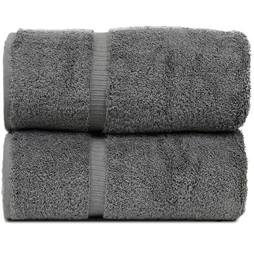 BC BARE COTTON Luxury Hotel & Spa Collection Highly Absorbent, Quick Dry 100% Turkish Cotton 700 GSM, Eco Friendly Towel, for Bathroom Dobby Border Soft Bath Towel Set 27 X 54 (Gray, Bath Towels - Set of 2) - Image 1
