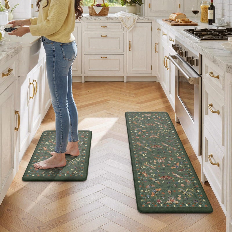 LEEVAN Anti Fatigue Mats for Kitchen Floor Non-Slip, Cushioned Kitchen Mats for Floor 17.3''x29''+17.3''x59'', Green Memory Foam Kitchen Mat Set - Image 4