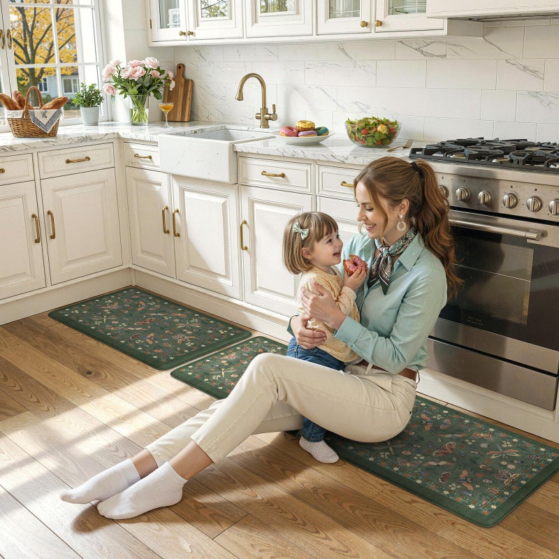 LEEVAN Anti Fatigue Mats for Kitchen Floor Non-Slip, Cushioned Kitchen Mats for Floor 17.3''x29''+17.3''x59'', Green Memory Foam Kitchen Mat Set - Image 5