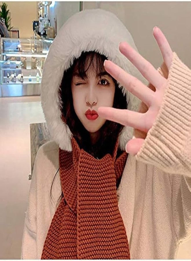 قبعة شتوية من ريتشمن للنساء، قبعة صوفية مزودة بوشاح، قبعة أنيقة ناعمة محبوكة مبطنة بالفرو، قبعة مزينة بكرات صوفية، قبعات دافئة للنساء للارتداء في الشتاء (برتقالي) - Image 5