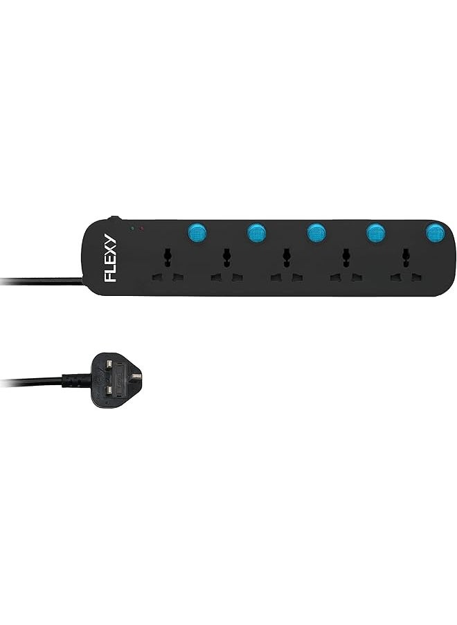 Flexy FLEXY 5 Meter 5-Way Extension Cord Socket with Surge Protection, Auto-Detect Wire Connection, Green Lamp Indicator, and EMI/RFI Noise Filter for Secure and Efficient Use  - Image 1