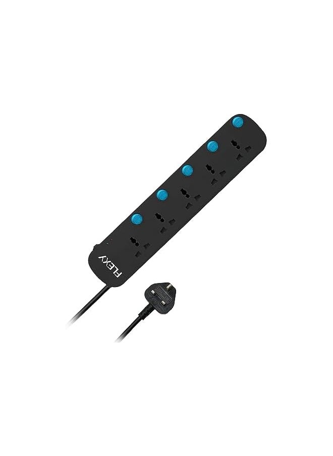 Flexy FLEXY 5 Meter 5-Way Extension Cord Socket with Surge Protection, Auto-Detect Wire Connection, Green Lamp Indicator, and EMI/RFI Noise Filter for Secure and Efficient Use  - Image 2