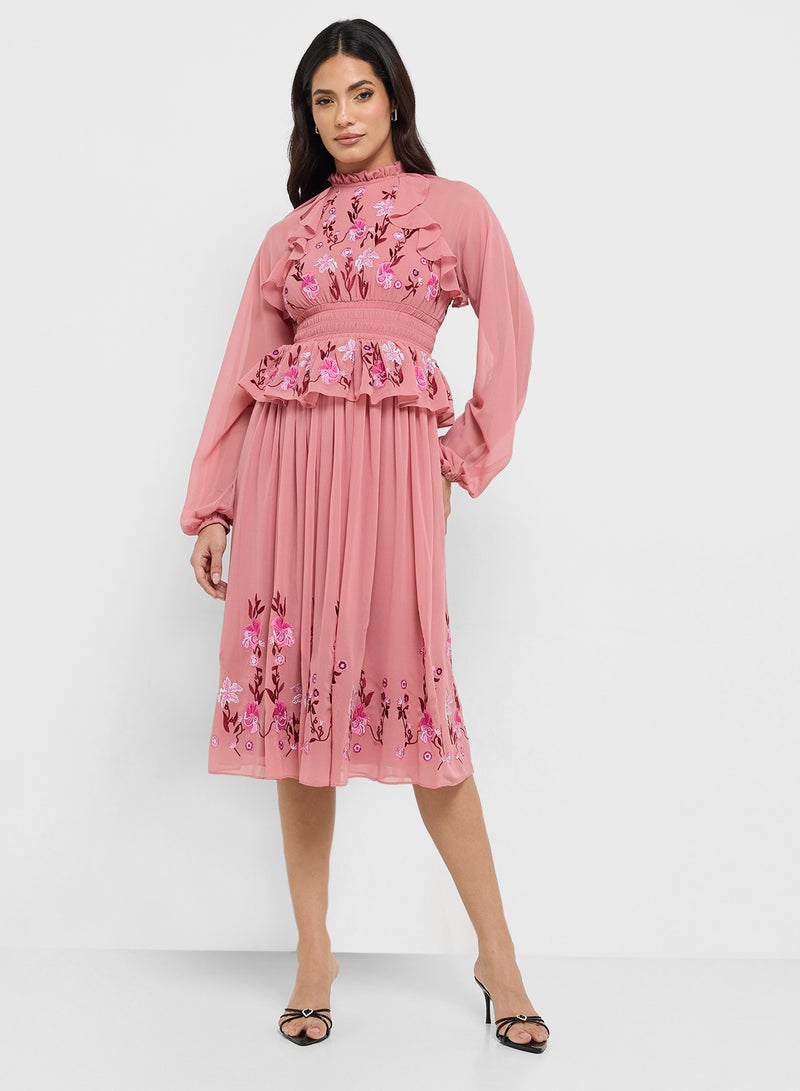 Frock and Frill Embroidered Midi Dress - Image 4