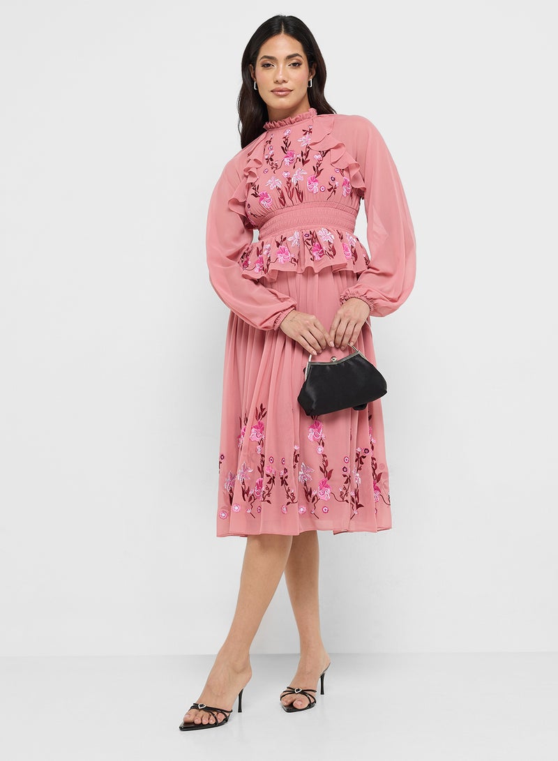 Frock and Frill Embroidered Midi Dress - Image 1