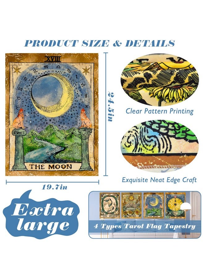 ZeeDix - 4 Pcs Tarot Flag Tapestry- Small Tarot Card Europe Mysterious Medieval Tapestry, The Sun Moon Star Astrology Divination Tapestry For Home Room With Seamless Nails (New Multi-Color-L) - Image 1