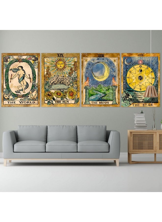ZeeDix - 4 Pcs Tarot Flag Tapestry- Small Tarot Card Europe Mysterious Medieval Tapestry, The Sun Moon Star Astrology Divination Tapestry For Home Room With Seamless Nails (New Multi-Color-L) - Image 1