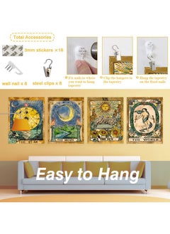 ZeeDix 4 Pcs Tarot Flag Tapestry- Small Tarot Card Europe Mysterious Medieval Tapestry, The Sun Moon Star Astrology Divination Tapestry For Home Room With Seamless Nails (New Multi-Color-L)  - Image 3