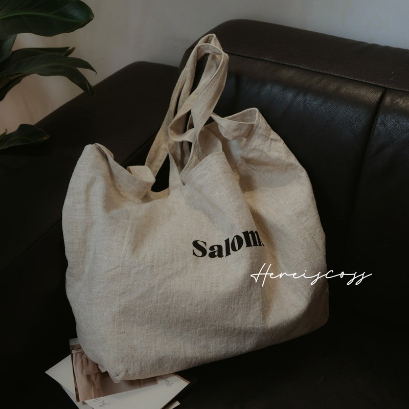 Cotton Linen Letter Print Tote Bag - Image 3