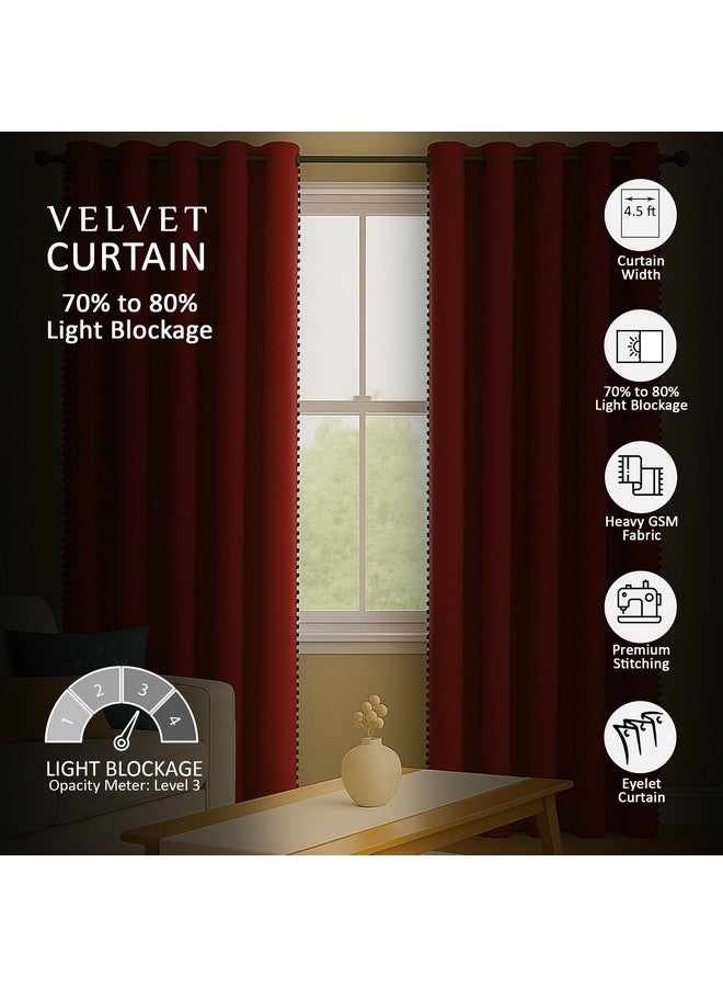 STITCHNEST Premium Velvet Semi Blackout Curtains with Pom Pom - Pack of 1 Door Curtains, Elegant Maroon Color for Bedroom & Living Room (Size: 9ft) - Image 5