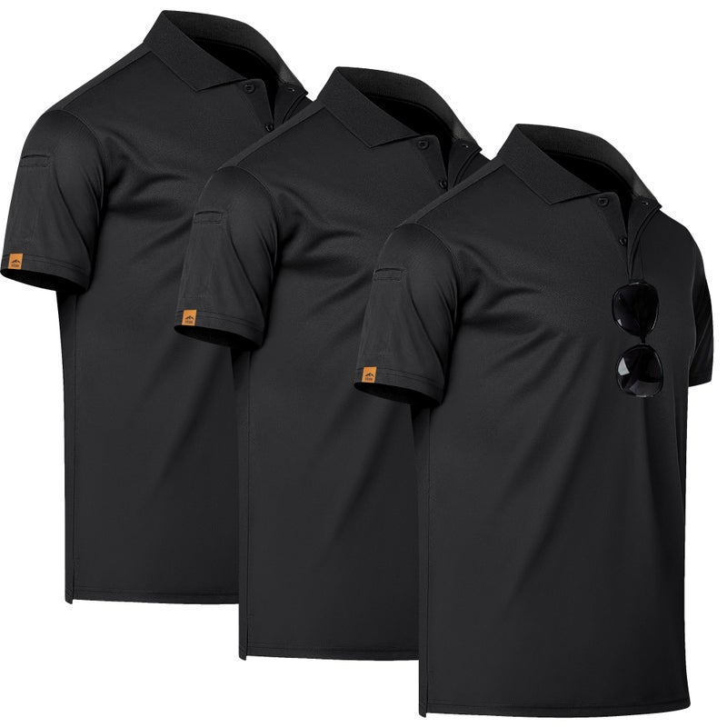 TEZO Mens Golf Polo Shirts Short Sleeve Moisture Wicking Dry Fit Tactical T-Shirt Athletic Top Casual Polo Shirts for Men (BKBKBK L) Black/Black/Black - Image 1