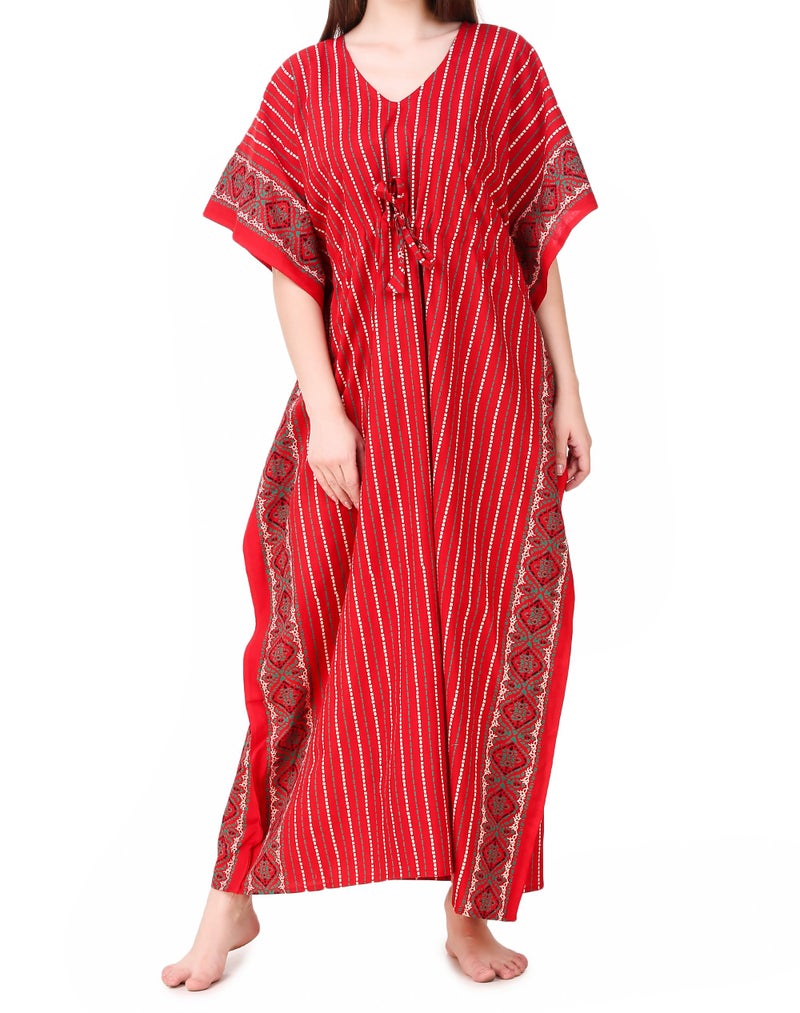 Masha Women's Cotton Printed Maxi Nighty (Red, Free Size) - Image 5