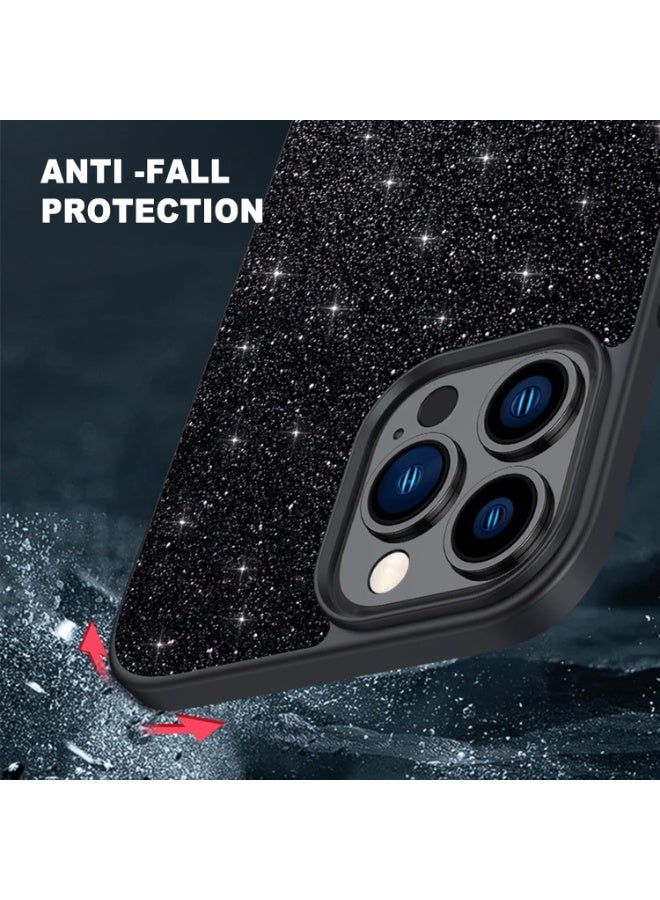 Raxoom Case for iPhone 15 Pro Max Glitter Sparkle Bling Shiny PU Leather Ultra-Thin Drop-Proof and Shock-Proof Protective case(Black) - Image 2