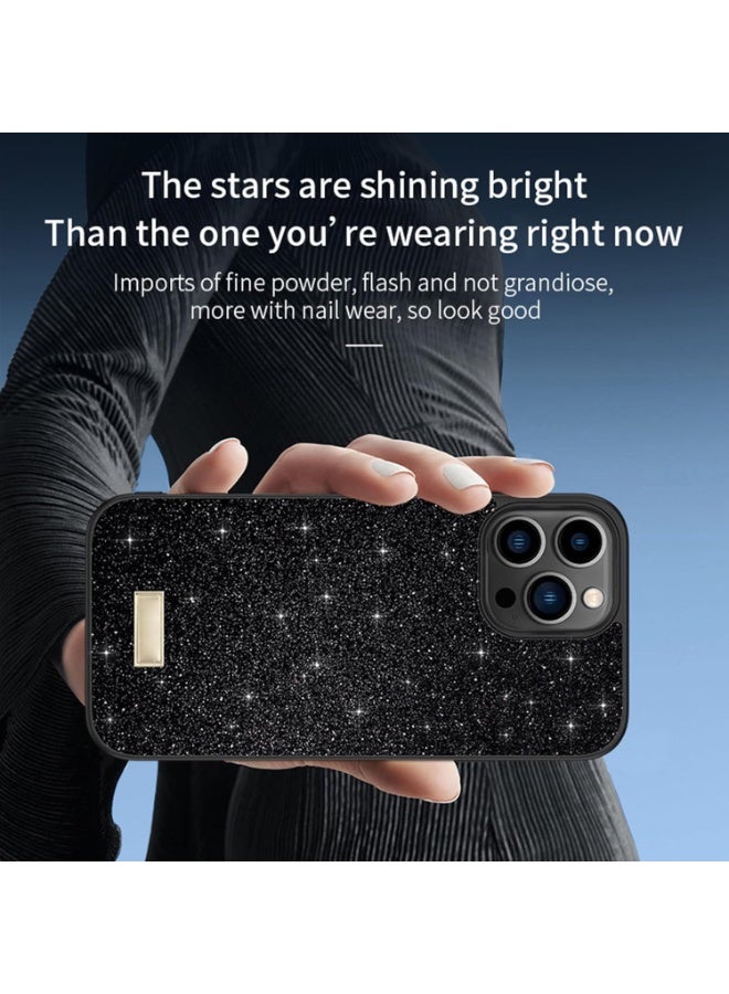 Raxoom Case for iPhone 15 Pro Max Glitter Sparkle Bling Shiny PU Leather Ultra-Thin Drop-Proof and Shock-Proof Protective case(Black) - Image 3