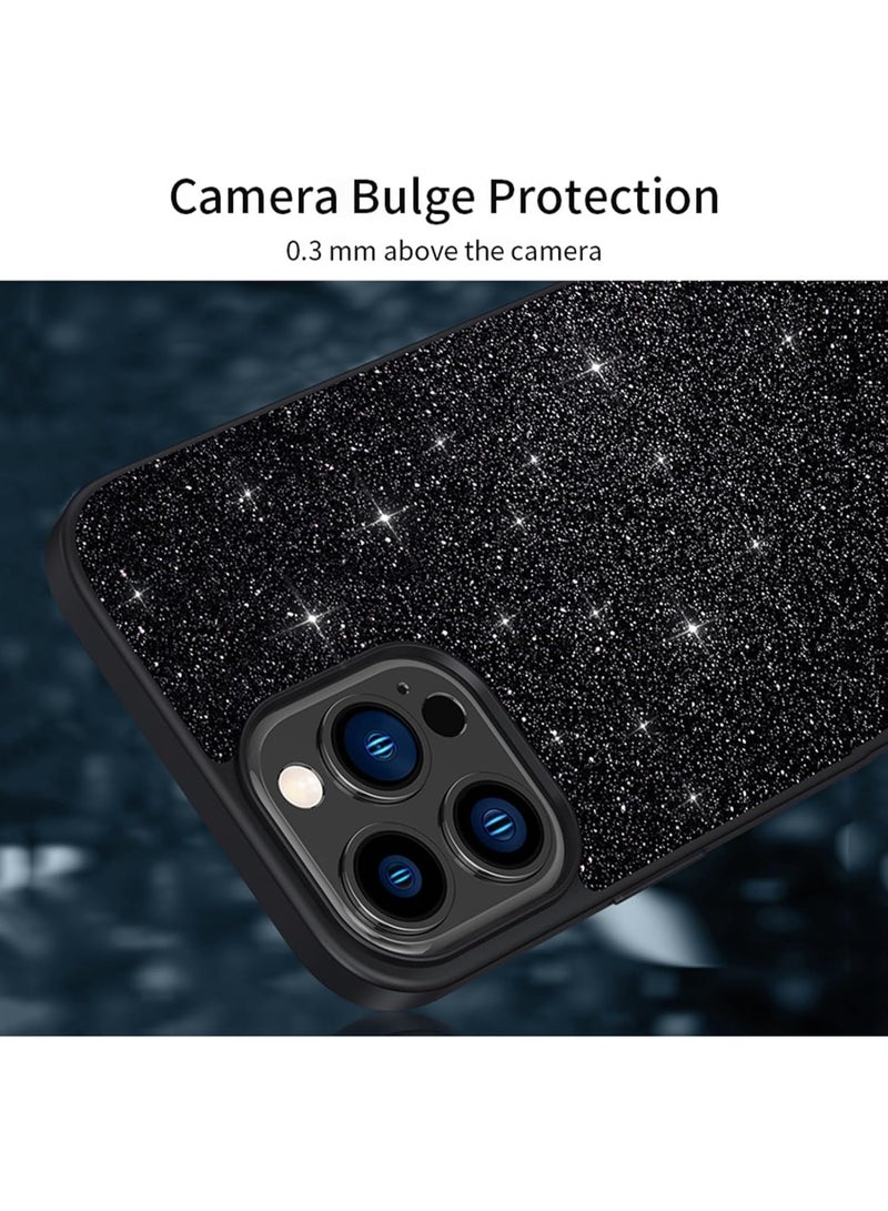 Raxoom Case for iPhone 15 Pro Max Glitter Sparkle Bling Shiny PU Leather Ultra-Thin Drop-Proof and Shock-Proof Protective case(Black) - Image 4