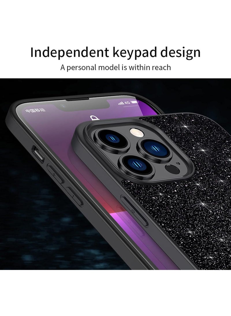 Raxoom Case for iPhone 15 Pro Max Glitter Sparkle Bling Shiny PU Leather Ultra-Thin Drop-Proof and Shock-Proof Protective case(Black) - Image 5