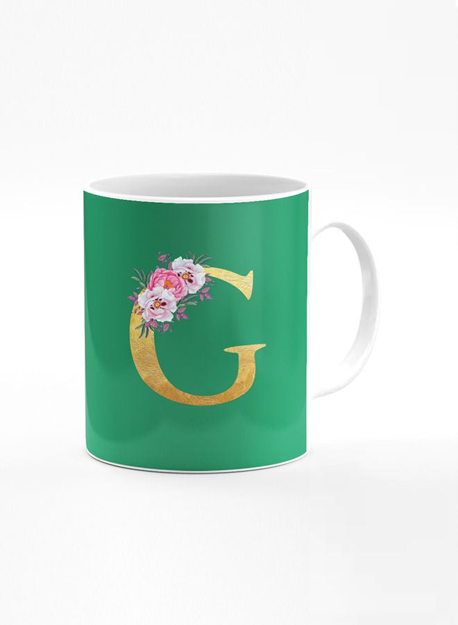 Stylizedd Designer Printed Coffee Mug 11oz Ceramic Personalised Gift Mugs Cup -Custom Monogram Initial Letter Floral Pattern Alphabet - G (Dark Spring Green)  - Image 1
