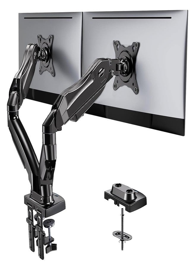 HUANUO Dual Monitor Stand - Adjustable Gas Spring Monitor Desk Mount VESA Bracket with C Clamp, Grommet Mounting Base for 13 to 27 Inch Computer Screens - Each Arm Holds 4.4 to 14.3lbs - Image 1