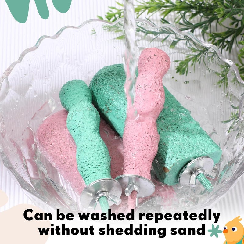 Soulchen 4 Pcs Bird Beak Grinding Calcium Stone Perches Parrot Teeth Mouth Molar Cage Accessories Platform Paw Grinding Sticks Jumping Stand for Macaws Parakeets Finches Cockatiel(Green,Pink) - Image 5