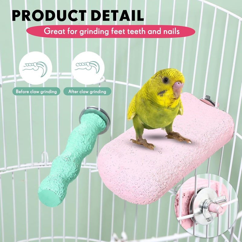Soulchen 4 Pcs Bird Beak Grinding Calcium Stone Perches Parrot Teeth Mouth Molar Cage Accessories Platform Paw Grinding Sticks Jumping Stand for Macaws Parakeets Finches Cockatiel(Green,Pink) - Image 4