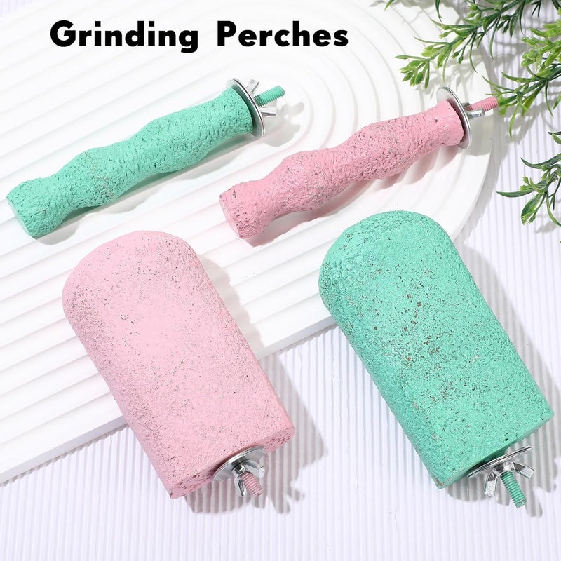 Soulchen 4 Pcs Bird Beak Grinding Calcium Stone Perches Parrot Teeth Mouth Molar Cage Accessories Platform Paw Grinding Sticks Jumping Stand for Macaws Parakeets Finches Cockatiel(Green,Pink) - Image 3