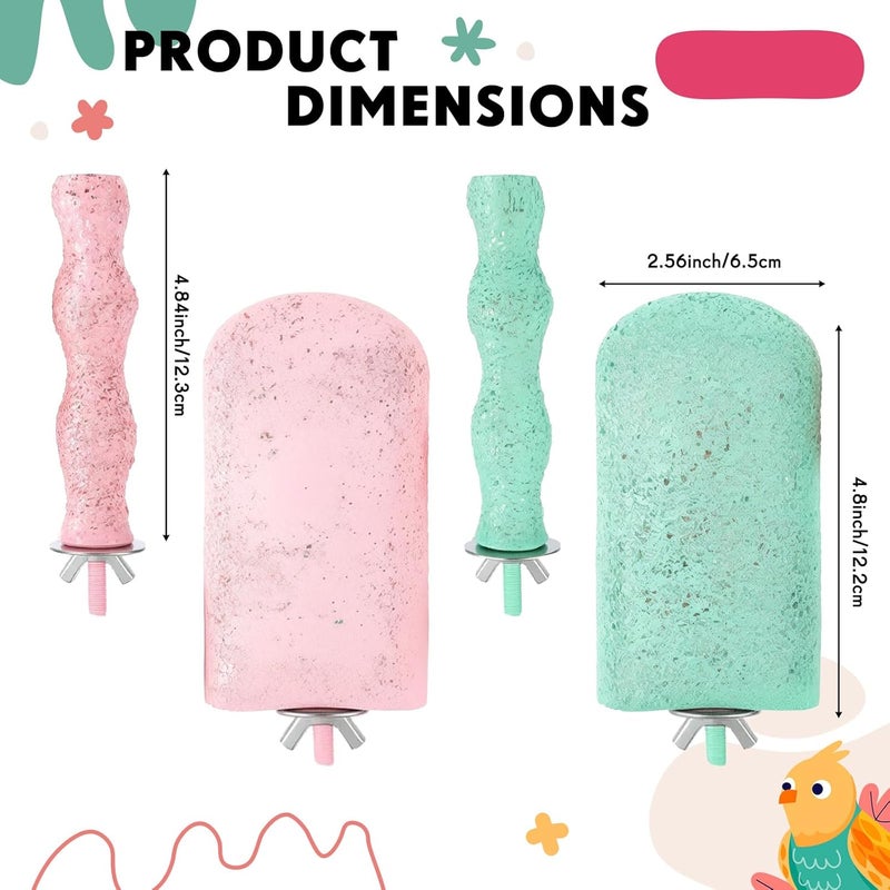 Soulchen 4 Pcs Bird Beak Grinding Calcium Stone Perches Parrot Teeth Mouth Molar Cage Accessories Platform Paw Grinding Sticks Jumping Stand for Macaws Parakeets Finches Cockatiel(Green,Pink) - Image 2