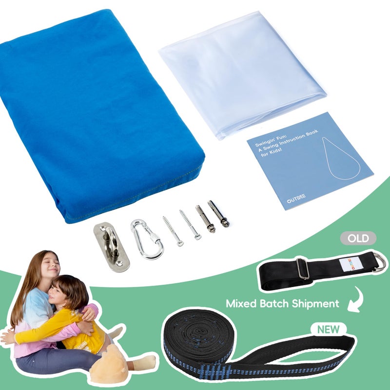 OUTREE كرسي تأرجح الأطفال OUTREE، أرجوحة قطنية للأطفال، أرجوحة حسية للاستخدام الداخلي والخارجي، زرقاء - Image 5