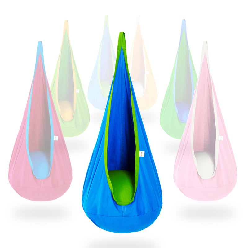 OUTREE كرسي تأرجح الأطفال OUTREE، أرجوحة قطنية للأطفال، أرجوحة حسية للاستخدام الداخلي والخارجي، زرقاء - Image 1