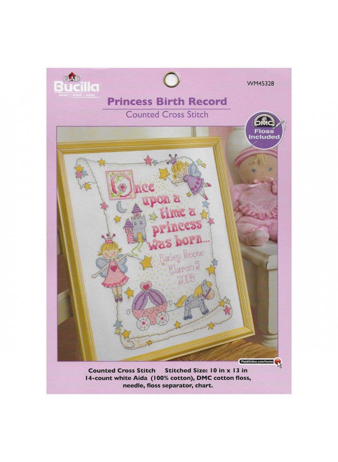Bucilla Bucilla Counted Cross Stitch Birth Record Kit, 10 by 13-Inch, 45328 Princess , Pink  - Image 2