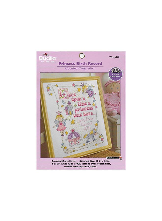 Bucilla Bucilla Counted Cross Stitch Birth Record Kit, 10 by 13-Inch, 45328 Princess , Pink  - Image 1