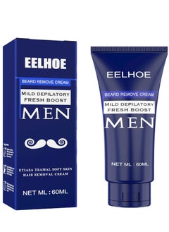 Men’s Depilatory Cream for Sensitive Skin, Tough Hair Removal for Face, Underarm & Body, Hydrates & Exfoliates, Gentle Formula for Long-Lasting Smoothness 60ml