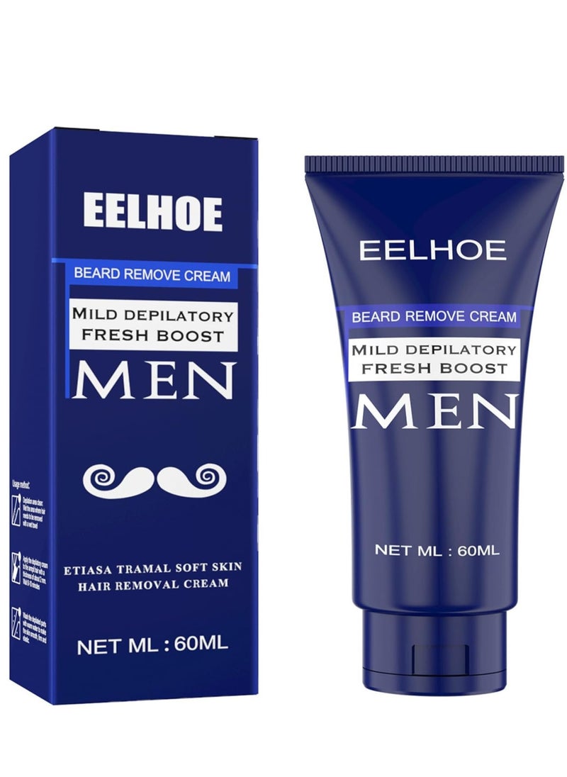 EELHOE - Men’s Depilatory Cream for Sensitive Skin, Tough Hair Removal for Face, Underarm & Body, Hydrates & Exfoliates, Gentle Formula for Long-Lasting Smoothness 60ml - Image 1
