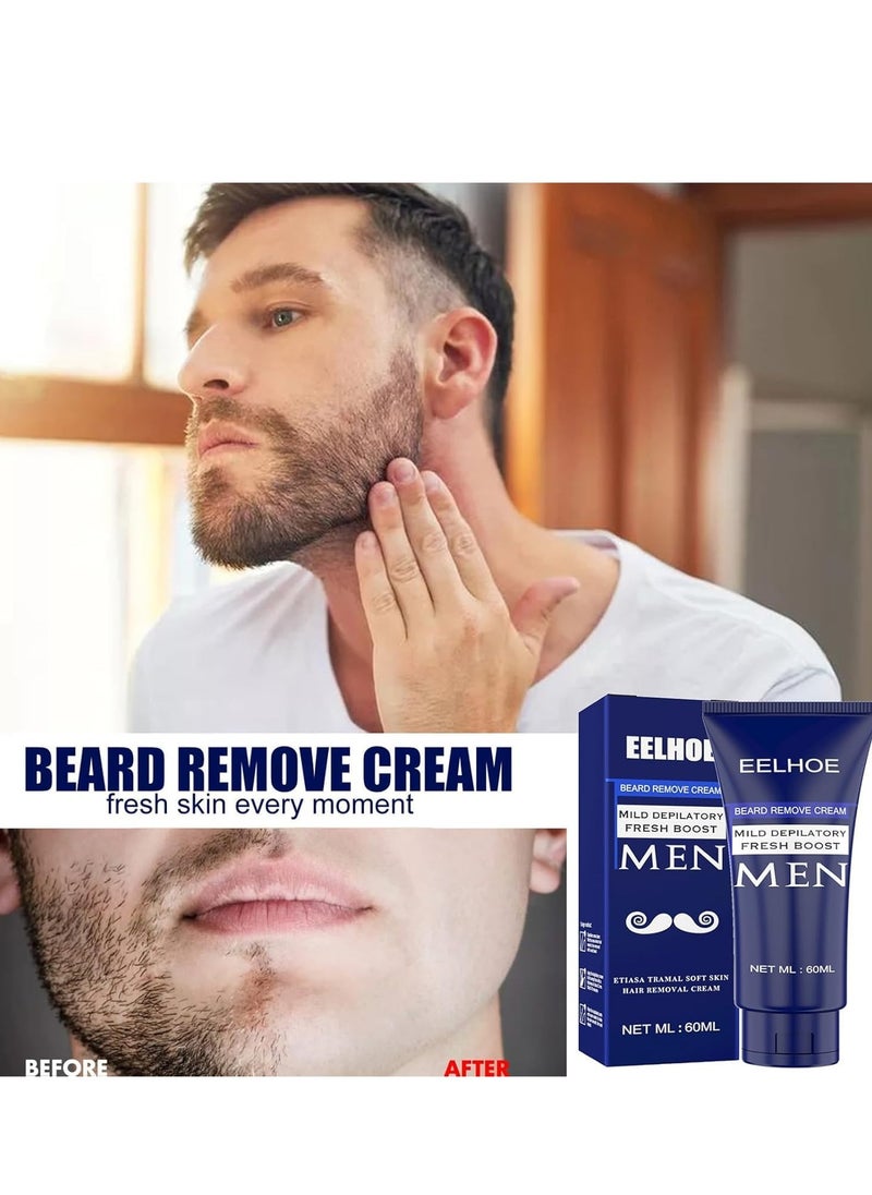 EELHOE - Men’s Depilatory Cream for Sensitive Skin, Tough Hair Removal for Face, Underarm & Body, Hydrates & Exfoliates, Gentle Formula for Long-Lasting Smoothness 60ml - Image 1