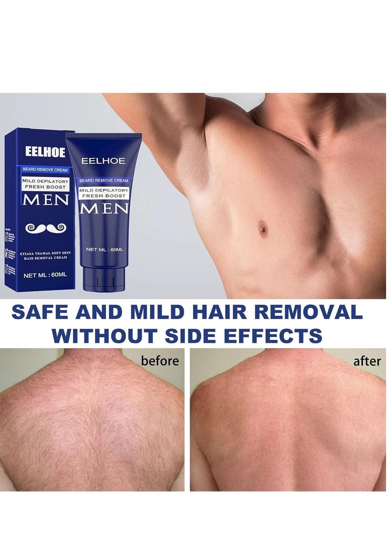 EELHOE - Men’s Depilatory Cream for Sensitive Skin, Tough Hair Removal for Face, Underarm & Body, Hydrates & Exfoliates, Gentle Formula for Long-Lasting Smoothness 60ml - Image 1