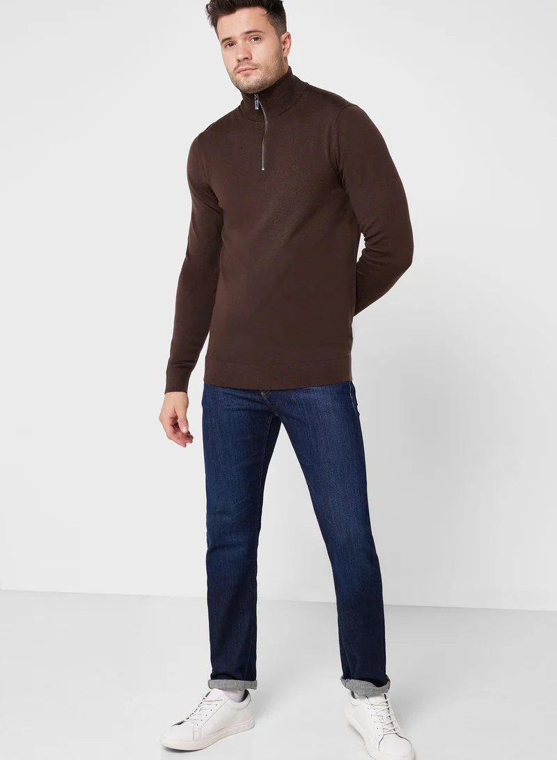 CALVIN KLEIN Logo Quarter Zip Sweater