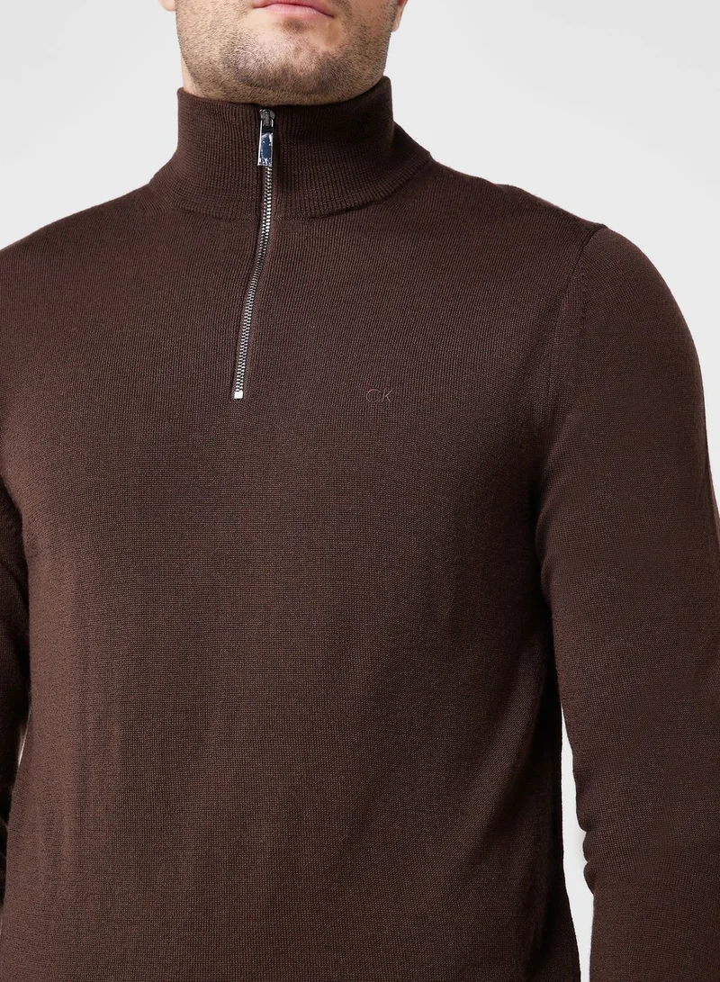 CALVIN KLEIN Logo Quarter Zip Sweater