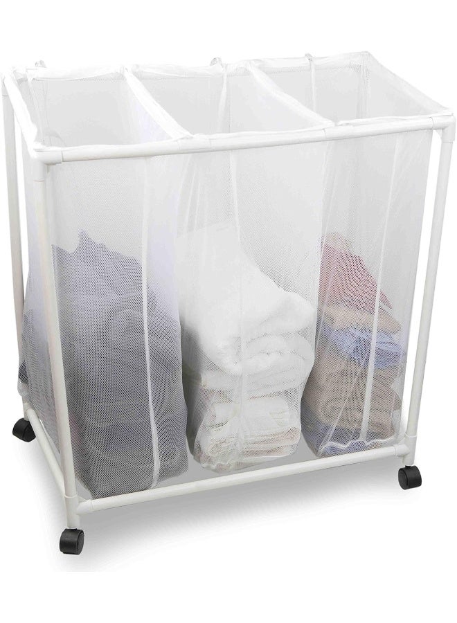 Home Basics Mesh Triple Laundry Sorter with Wheels - White - Image 1