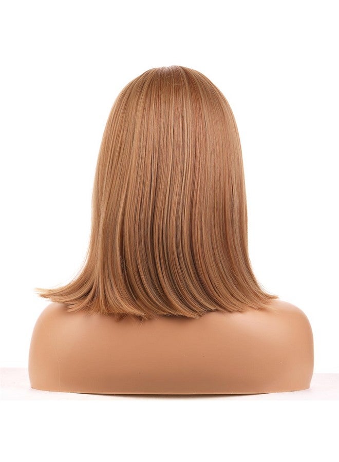 بيرون باروكة شعر مستعار أشقر فراولة للنساء من بيرون، باروكة شعر مستعار قصيرة مستقيمة مع غرة جانبية، بطول متوسط 14 بوصة، باروكة شعر صناعي لزي الهالوين لحفلات التنكر أو للاستخدام اليومي - Image 5