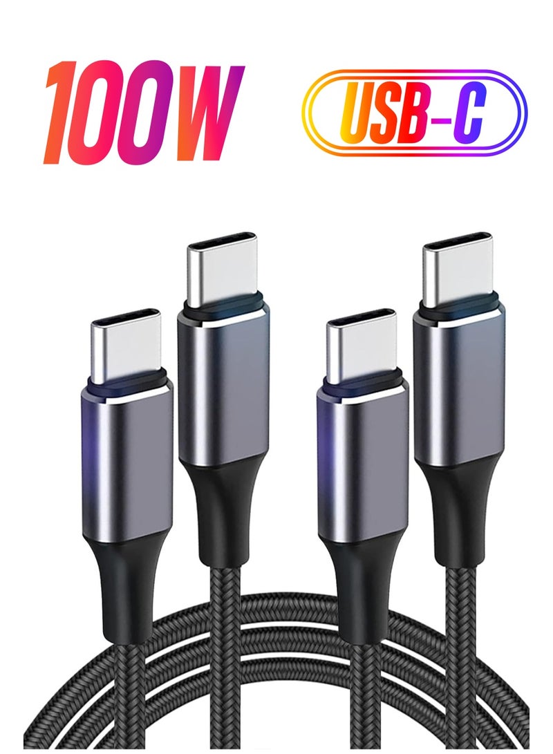 (Pack of 2) 100W USB-C to USB-C Fast Charging Cable, PD 3.0 Power Delivery, Durable Nylon Braided Cable, Compatible with Laptops/Mobiles/Tablets - 3.3 Feet (1 Meter) - Black - Image 1