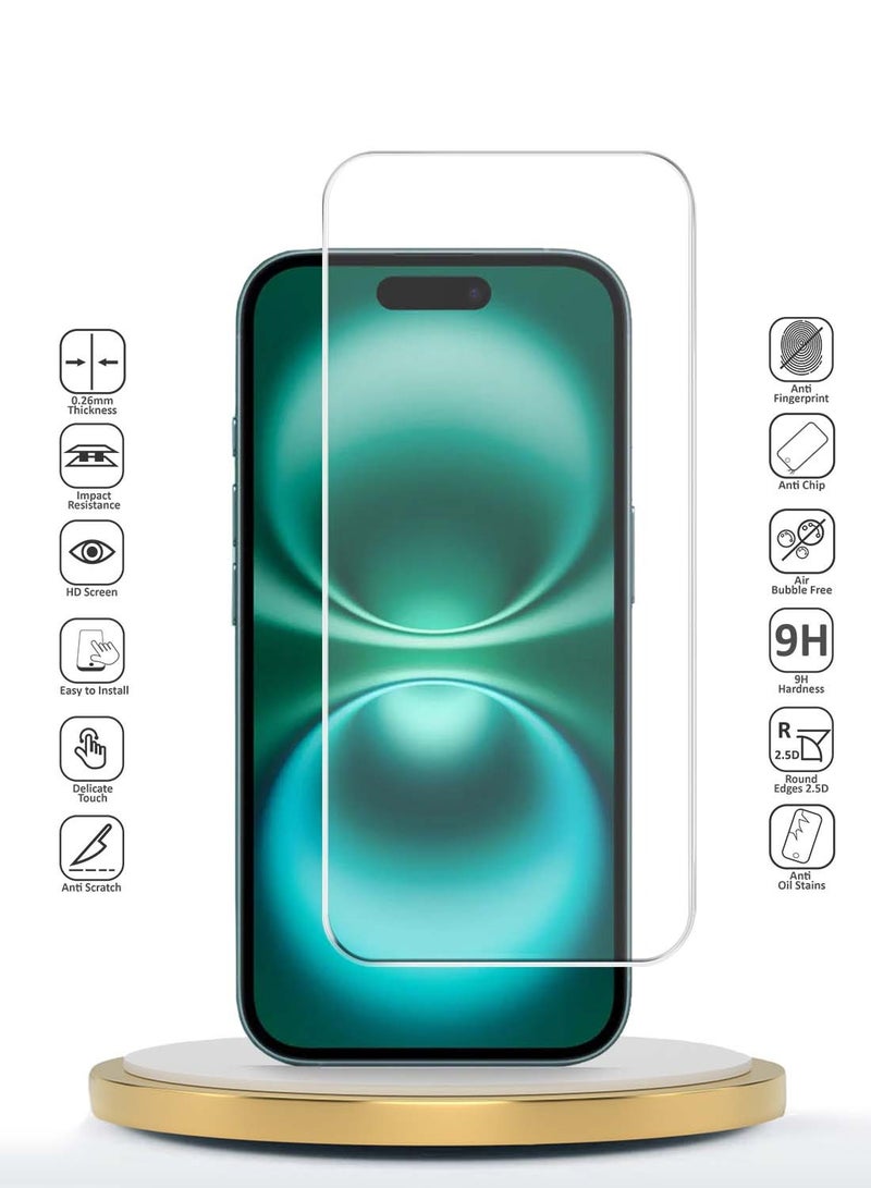 Wtech Apple iPhone 16 2024 Premium Series Curved Edges 9H 2.5D Tempered Glass Screen Protector (MSG9CN) - Clear - Image 2