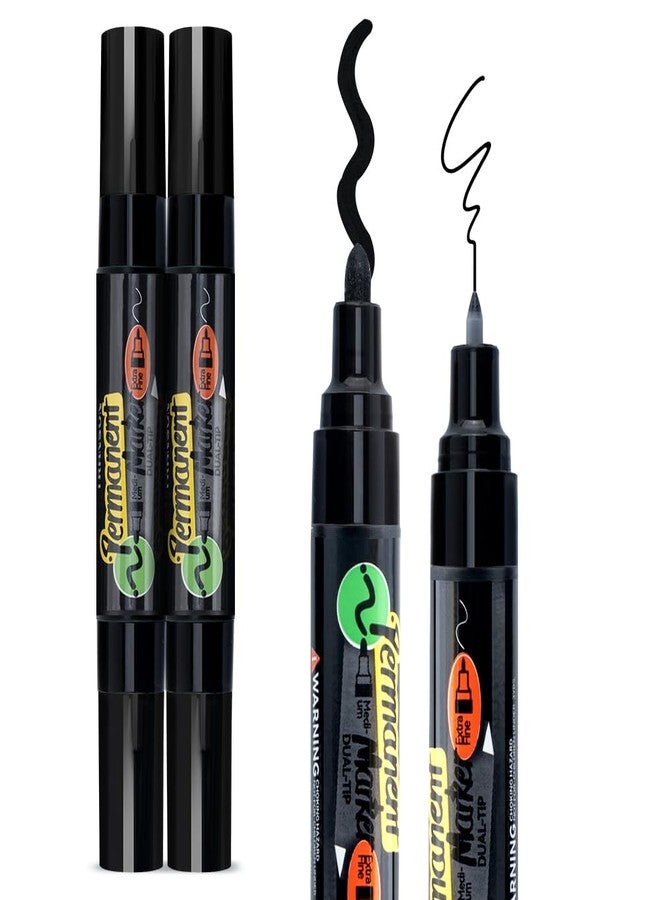 TRANSON 2 Black Dual-tip Permanent Paint Markers Oil Based Waterproof - Image 1