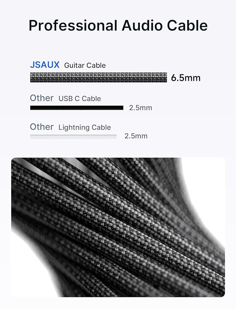 jsaux ® 9.8ft 6.35mm to 6.35mm Audio Cable, 3M Right Angle Connection Durable Nylon Braided Cable, Pure Sound, Compatible With Amps, Electric Bass & Guitars, Speakers, Keyboards, Mixers, Grey - Image 2