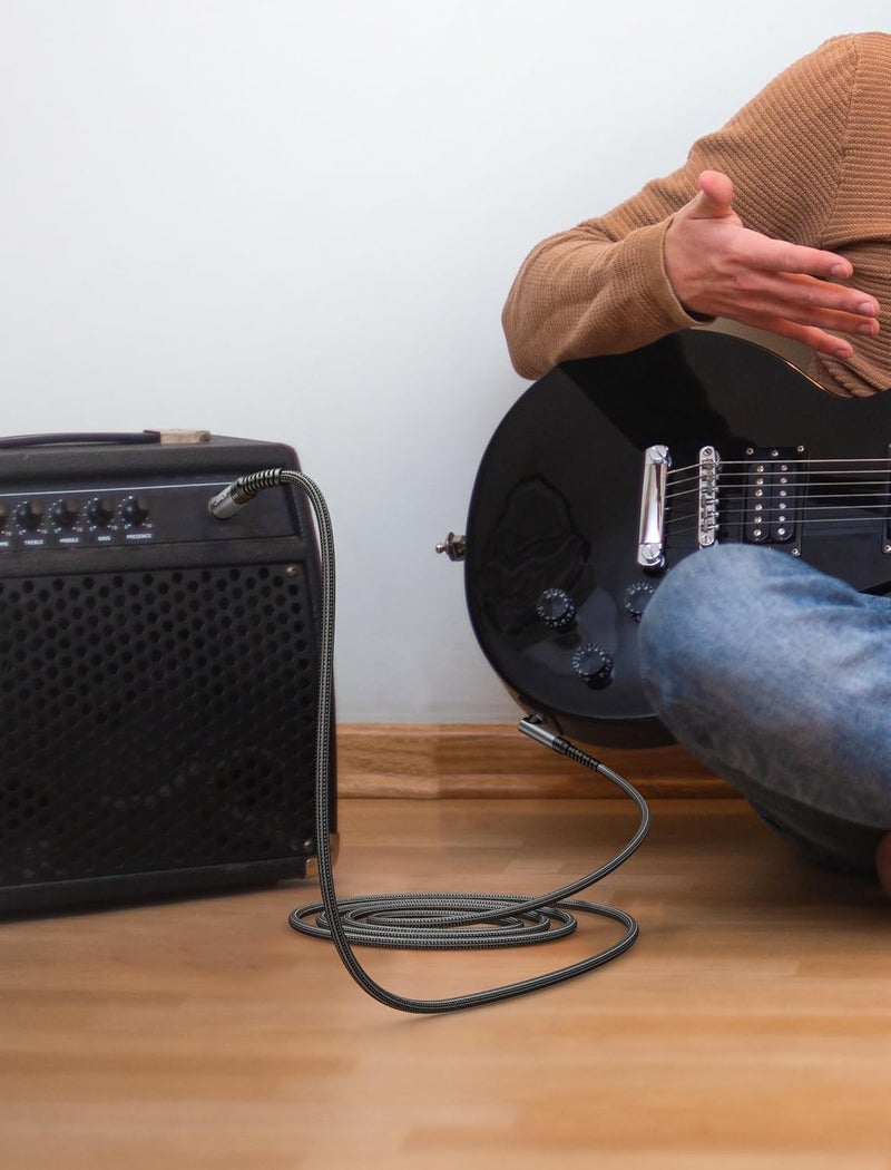 jsaux ® 9.8ft 6.35mm to 6.35mm Audio Cable, 3M Right Angle Connection Durable Nylon Braided Cable, Pure Sound, Compatible With Amps, Electric Bass & Guitars, Speakers, Keyboards, Mixers, Grey - Image 5