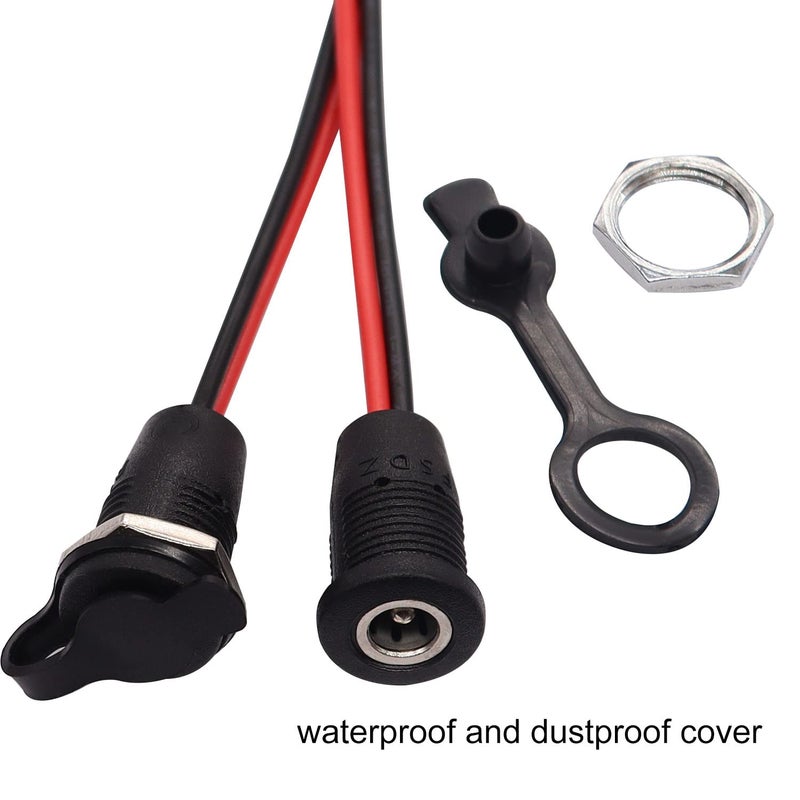 weideer 5Pcs 10A DC-099 DC Power Jack Cord Socket 5.5x2.1MM Threaded Female Mount Connector Adapter with 15CM 20AWG Pre-soldered Wires Waterproof Cover Cap K-078 - Image 3