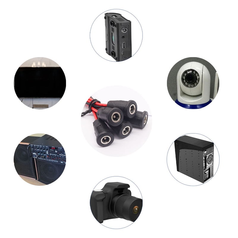 weideer 5Pcs 10A DC-099 DC Power Jack Cord Socket 5.5x2.1MM Threaded Female Mount Connector Adapter with 15CM 20AWG Pre-soldered Wires Waterproof Cover Cap K-078 - Image 5