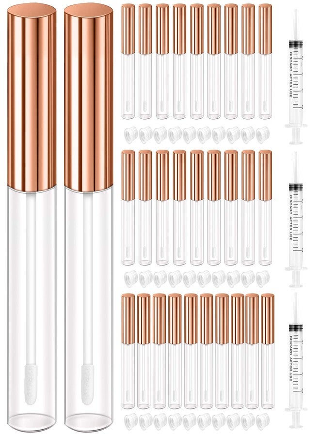KPX 30 Pcs lip Gloss Tube Containers Bulk Wand 10ml Empty Clear Pink Lip Oil Tubes Refillable Lip Balm Bottles with Rubber Insert for DIY Makeup Such as Lip Samples, Homemade Lip Balm (Rose Golden) - Image 1