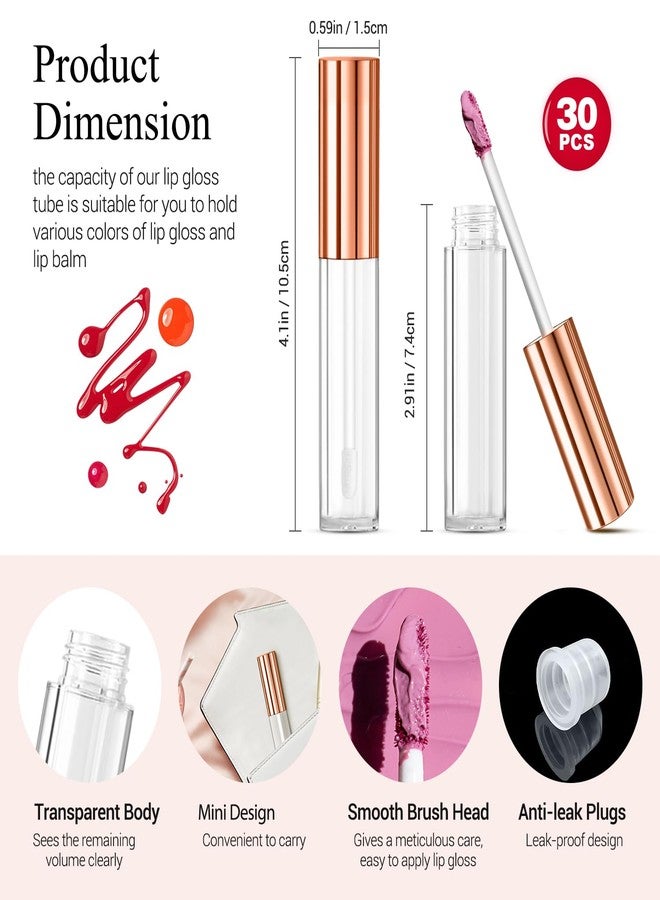 KPX 30 Pcs lip Gloss Tube Containers Bulk Wand 10ml Empty Clear Pink Lip Oil Tubes Refillable Lip Balm Bottles with Rubber Insert for DIY Makeup Such as Lip Samples, Homemade Lip Balm (Rose Golden) - Image 2