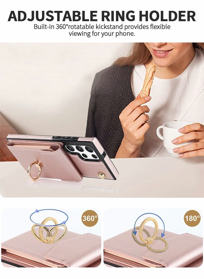 GROIC For Samsung Galaxy S23 Ultra Wallet Case with Card Holder,TPU Inner Shell Shockproof Wrist Strap,360°Rotation Finger Ring Kickstand Leather Phone Cover for S23 Ultra 6.8''  - Image 4