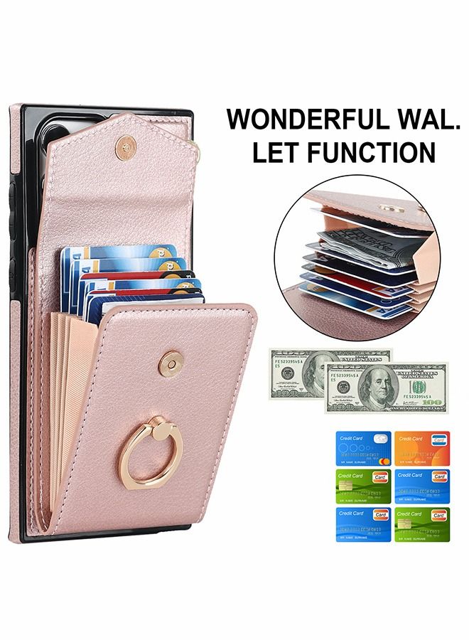 GROIC For Samsung Galaxy S23 Ultra Wallet Case with Card Holder,TPU Inner Shell Shockproof Wrist Strap,360°Rotation Finger Ring Kickstand Leather Phone Cover for S23 Ultra 6.8''  - Image 3